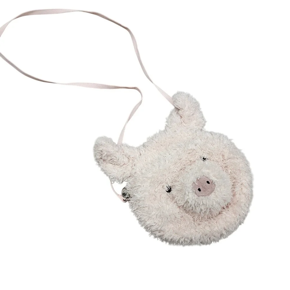 Jellycat Pig‎ Plush Crossbody Bag Kids Pink Faux Fur Shaggy Animal Purse Kawaii